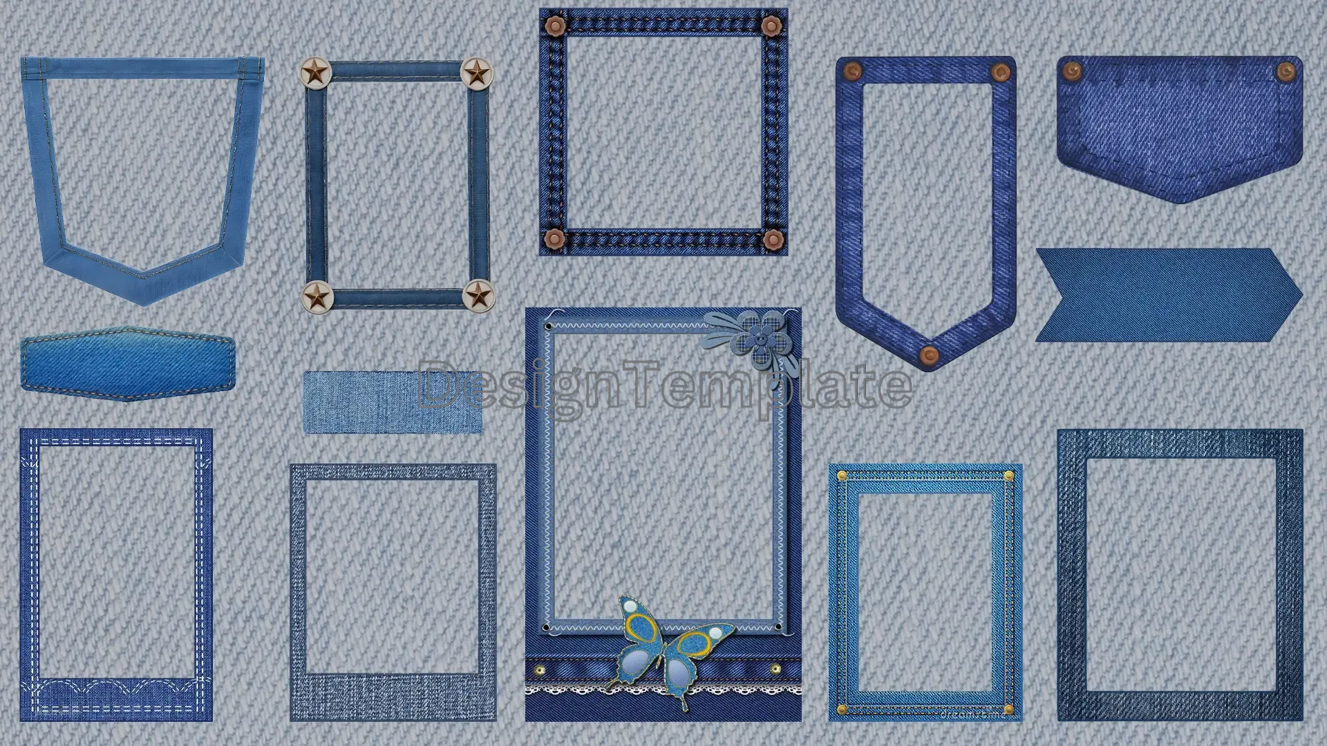 Stylish Jean Fabric Border Frames 3D Elements Pack